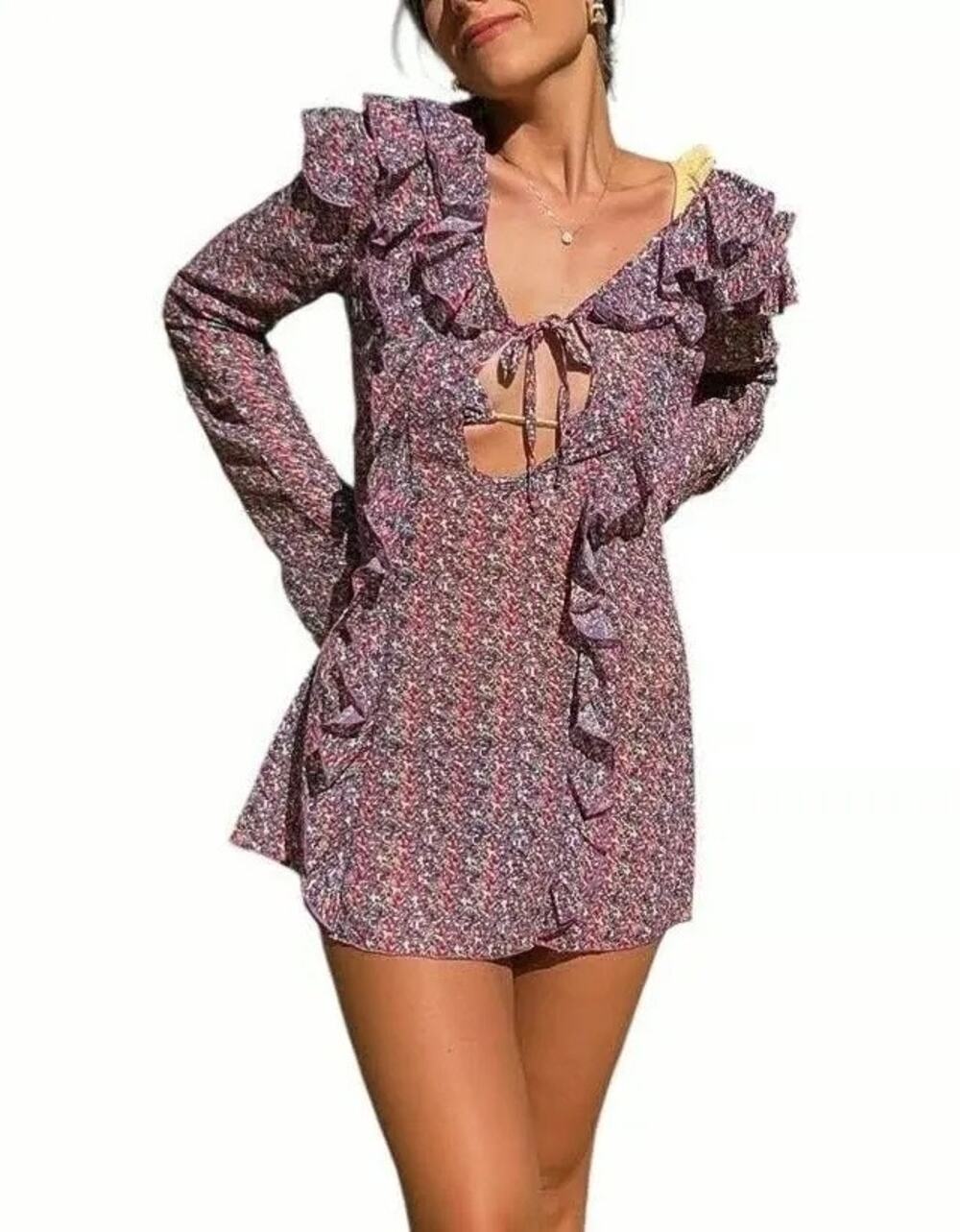 Strawberry Milk Mob Chiffon Mini Cover Up Dress - Honeysuckle - Medium